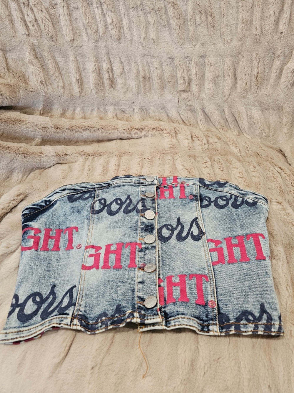 Festivals Coors light Denim Corset Top with Bold Script Logo medium